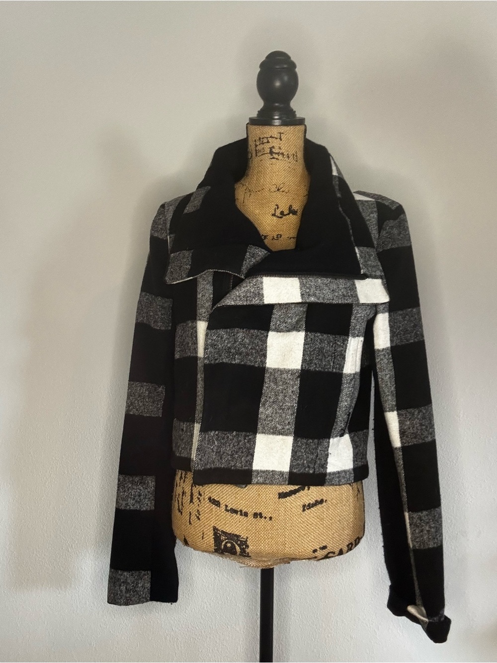 Miss Me Black and White Plaid Asymmetrical Jacket